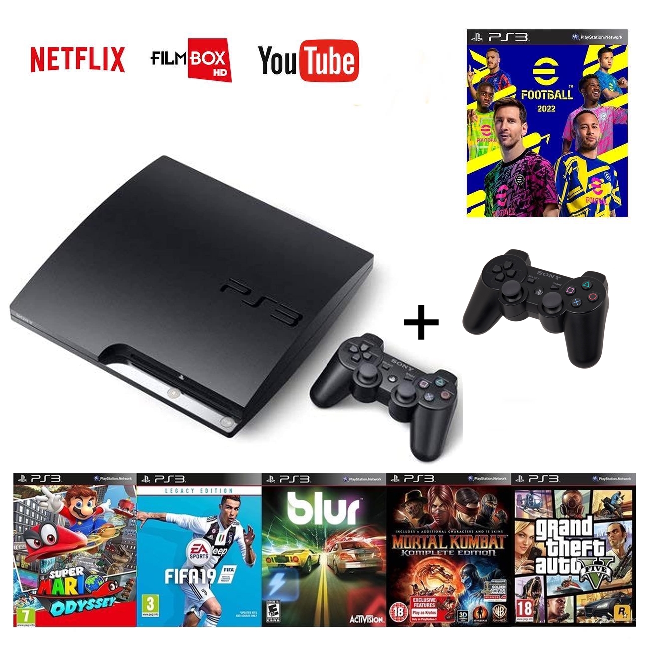 Sony Playstation 320gb + 2 adet sıfır gamepad + 20 adet dövüş ve yarış oyunları  Pes 22 Türkçe spiker